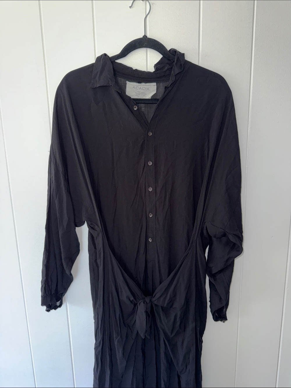 acacia swimwear Black Tie-Front Lightweight dress 100% Tencel